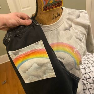Big Bud Press hand airbrushed rainbow medium  tee-shirt&small work pants